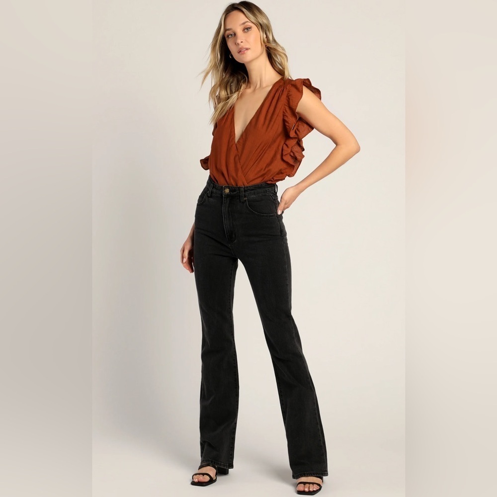 Lulus Smile Awhile Rust Red Ruffled Surplice Bodysuit Sz Small